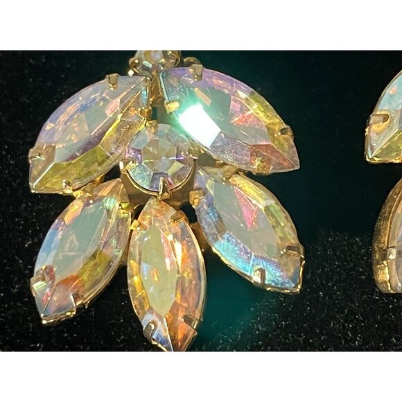 Vintage Irredescent Rhinestone Necklace & Clip On Earrings Set - Picture 12 of 15